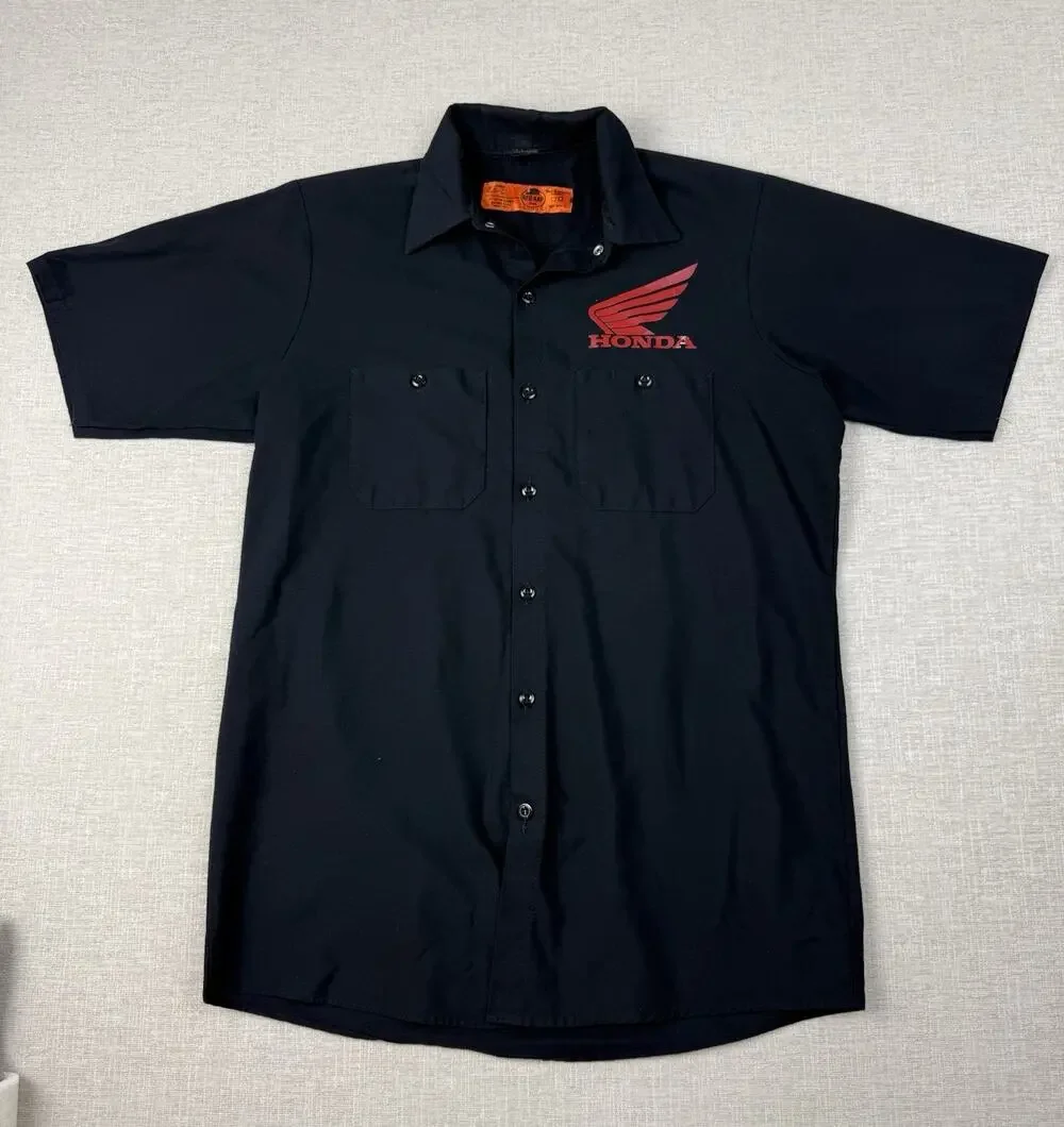 Red Kap Honda Licensed Work Shirt Mens Medium Black Mechanic Button Front